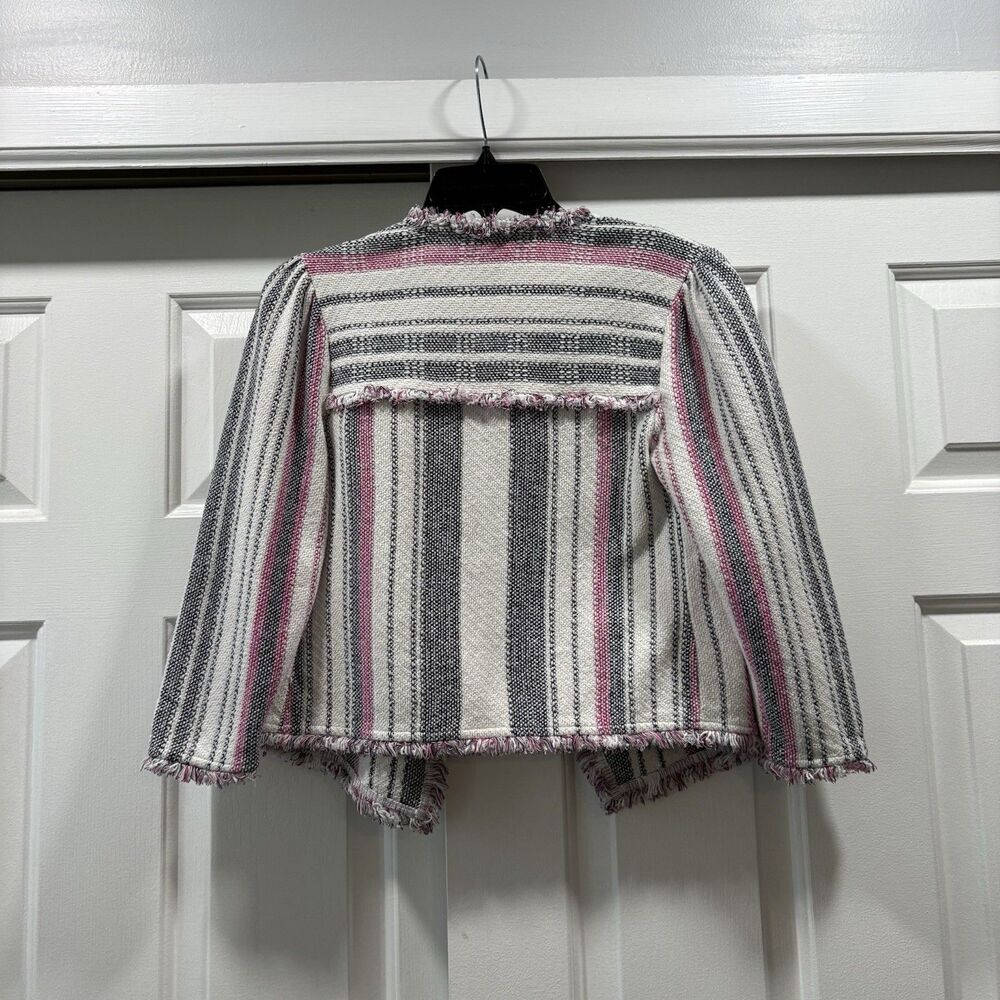 Nic And Zoe Dashing Days Striped Fringe Jacket Size PP Petite (0P) - Picture 4 of 9
